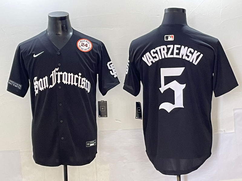 Men 2025 San Francisco Giants #5 Yastrezemski Black Five generations Joint Name Nike MLB Jersey style 8->san francisco giants->MLB Jersey